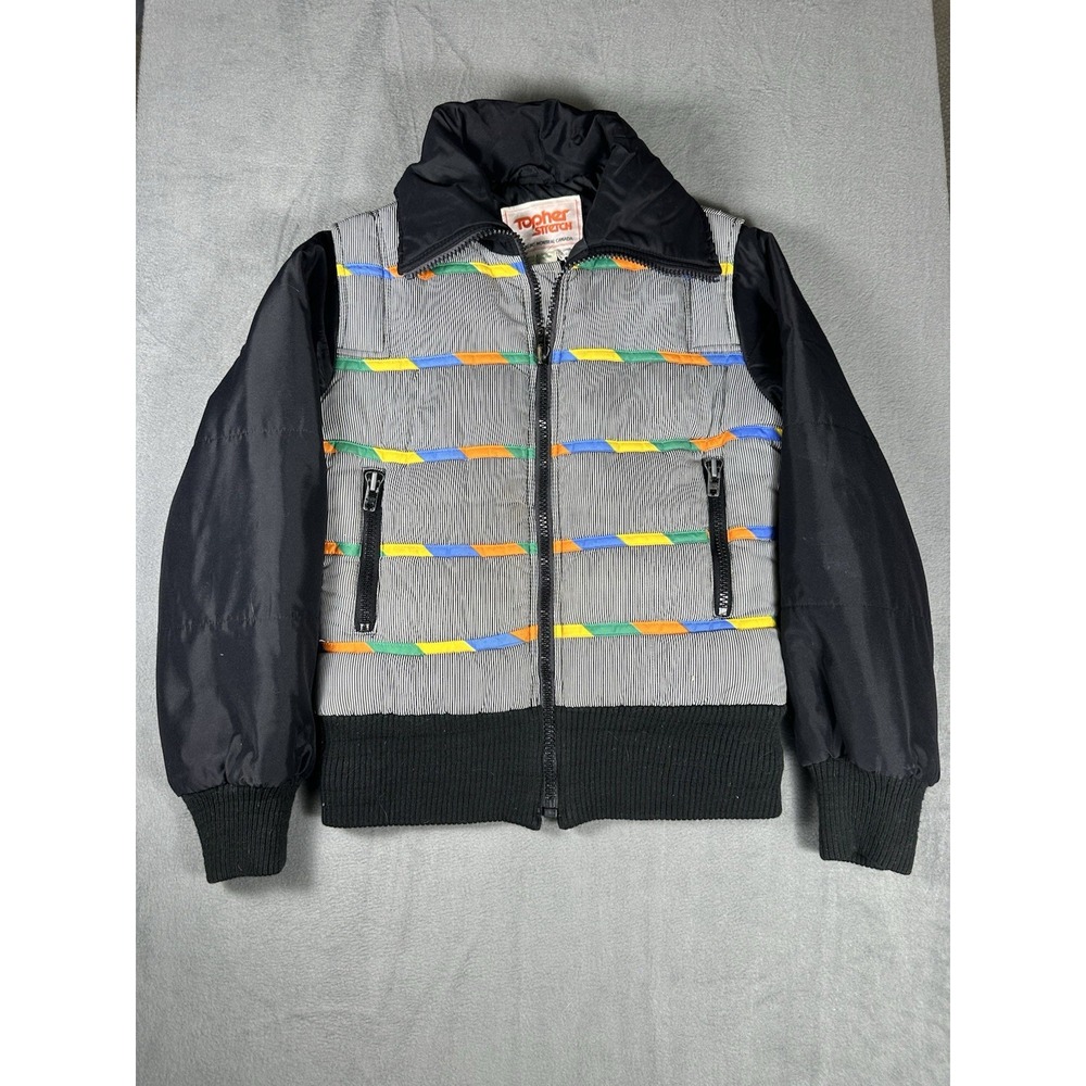 VTG 80s Topher Stitch Quilted Jacket Women's 10/12 Black Patterned Puffer